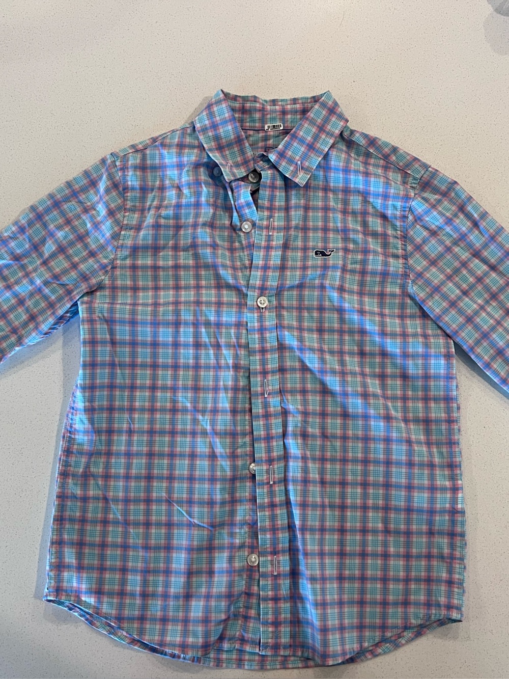 Vineyard Vines boys Plaid Button-Down Shirt in Blue/Pink